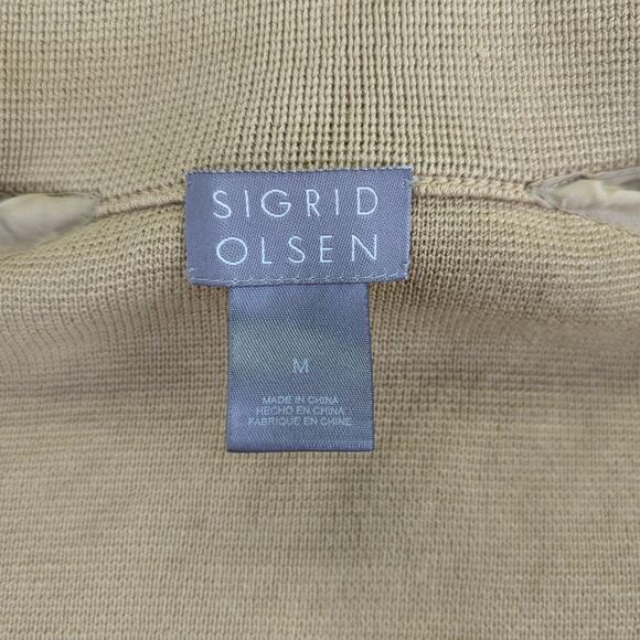 Sigrid Olsen Mock Neck Full Zip Sweater Silk Cotton Women's‎ Medium Leather Tan - Picture 7 of 9